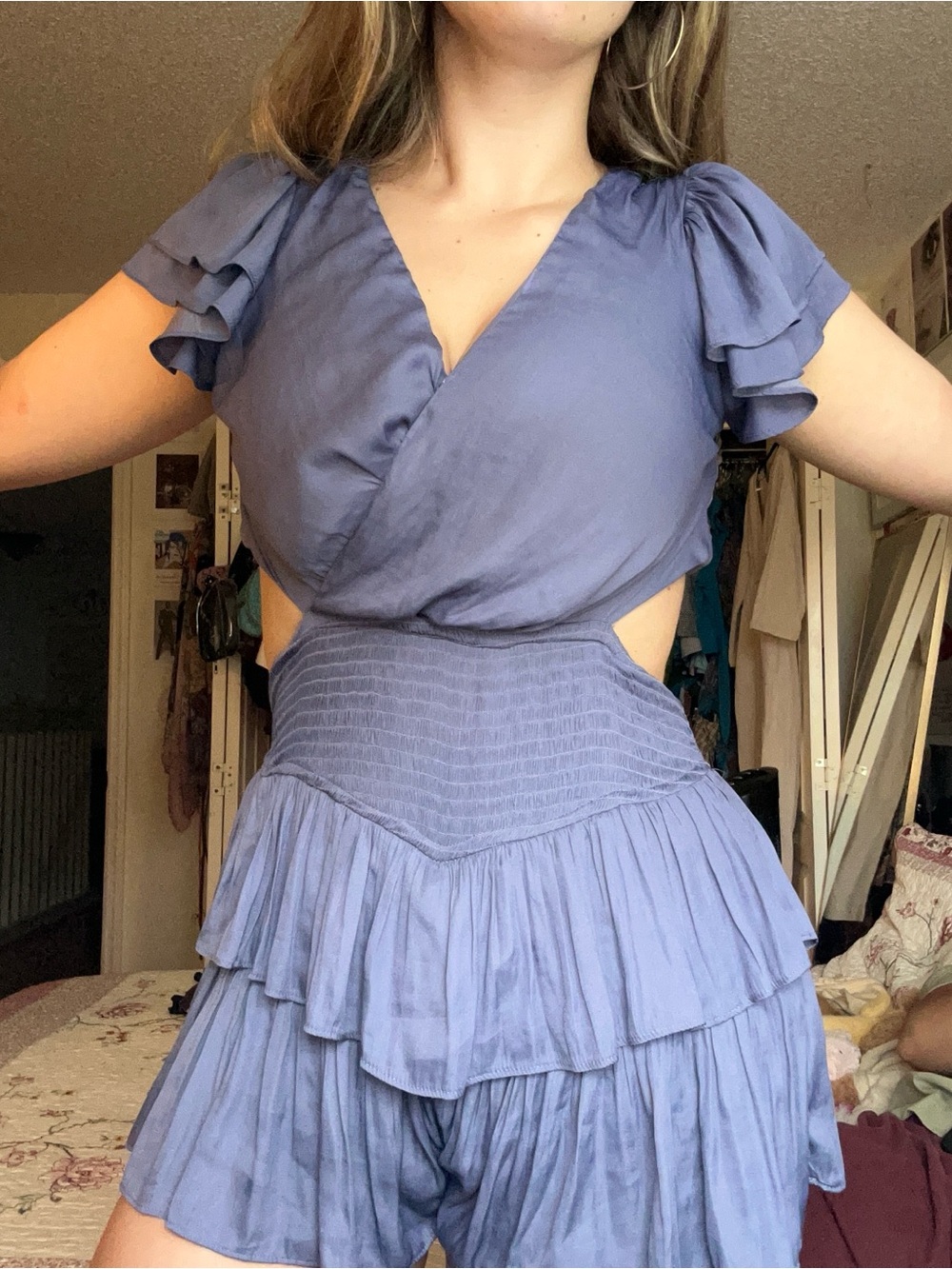 Mustard Seed Lavender Blue Ruffle Romper